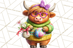 Easter Highland Cow Clipart PNG, Cute Spring Cow Clip Art Product Image 3