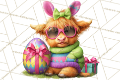 Easter Highland Cow Clipart PNG, Cute Spring Cow Clip Art Product Image 4