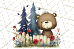 Patriotic Woodland Clipart, Whimsical Red White Blue Forest Product Image 3