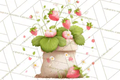 Strawberry Garden Clipart, Cute Strawberry Gardening Png Product Image 3