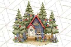 Patriotic Woodland Clipart, Whimsical Red White Blue Forest Product Image 2