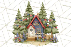 Patriotic Woodland Clipart, Whimsical Red White Blue Forest Product Image 2