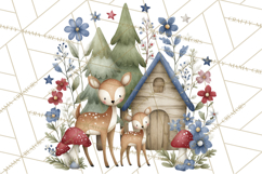 Patriotic Woodland Clipart, Whimsical Red White Blue Forest Product Image 4