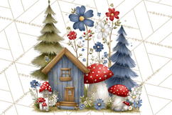 Patriotic Woodland Clipart, Whimsical Red White Blue Forest Product Image 3