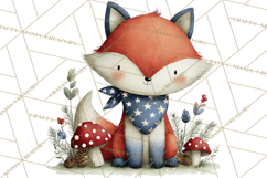 Patriotic Woodland Clipart, Whimsical Red White Blue Forest Product Image 2