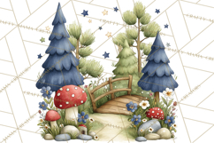 Patriotic Woodland Clipart, Whimsical Red White Blue Forest Product Image 4
