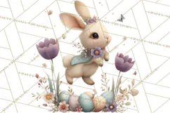 Easter Bunny Clipart PNG, Baby Bunnies in Pastel Garden Product Image 5