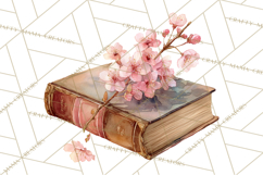 Spring Book Clipart, Vintage Books Watercolor, Floral Png Product Image 3