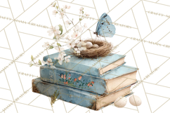 Spring Book Clipart, Vintage Books Watercolor, Floral Png Product Image 4