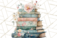 Spring Book Clipart, Vintage Books Watercolor, Floral Png Product Image 2