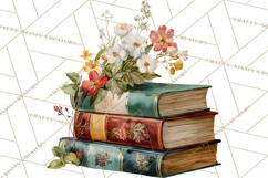 Spring Book Clipart, Vintage Books Watercolor, Floral Png Product Image 4