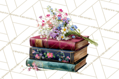 Spring Book Clipart, Vintage Books Watercolor, Floral Png Product Image 5