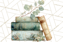 Spring Book Clipart, Vintage Books Watercolor, Floral Png Product Image 3