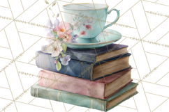 Spring Book Clipart, Vintage Books Watercolor, Floral Png Product Image 4