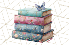 Spring Book Clipart, Vintage Books Watercolor, Floral Png Product Image 5