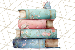 Spring Book Clipart, Vintage Books Watercolor, Floral Png Product Image 2