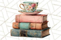 Spring Book Clipart, Vintage Books Watercolor, Floral Png Product Image 2