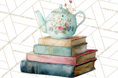 Spring Book Clipart, Vintage Books Watercolor, Floral Png Product Image 3