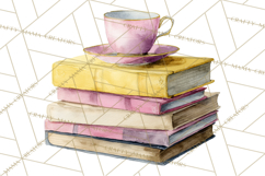 Spring Book Clipart, Vintage Books Watercolor, Floral Png Product Image 4