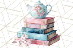 Spring Book Clipart, Vintage Books Watercolor, Floral Png Product Image 5