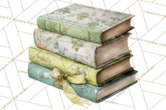 Spring Book Clipart, Vintage Books Watercolor, Floral Png Product Image 4