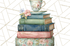 Spring Book Clipart, Vintage Books Watercolor, Floral Png Product Image 5