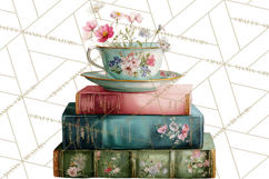 Spring Book Clipart, Vintage Books Watercolor, Floral Png Product Image 2