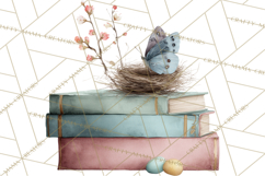 Spring Book Clipart, Vintage Books Watercolor, Floral Png Product Image 3