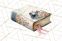 Spring Book Clipart, Vintage Books Watercolor, Floral Png Product Image 4