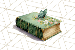 Spring Book Clipart, Vintage Books Watercolor, Floral Png Product Image 5