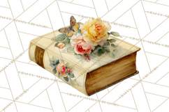 Spring Book Clipart, Vintage Books Watercolor, Floral Png Product Image 2