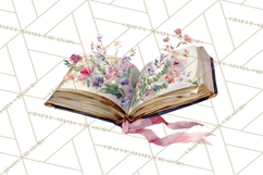 Spring Book Clipart, Vintage Books Watercolor, Floral Png Product Image 3