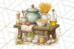 Tuscan Farmhouse Pasta Clipart, Rustic Pasta Night Kitchen Product Image 4