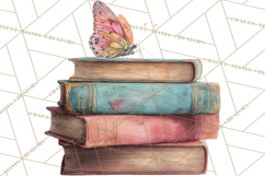 Spring Book Clipart, Vintage Books Watercolor, Floral Png Product Image 5