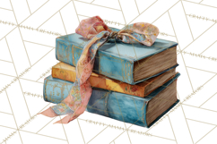 Spring Book Clipart, Vintage Books Watercolor, Floral Png Product Image 2