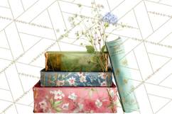 Spring Book Clipart, Vintage Books Watercolor, Floral Png Product Image 4