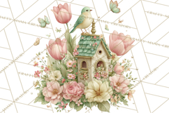 Easter Birds Clipart, Watercolor Birdhouse Illustrations Png Product Image 3