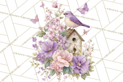 Easter Birds Clipart, Watercolor Birdhouse Illustrations Png Product Image 4