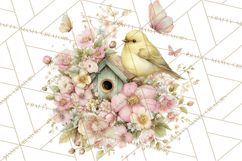 Easter Birds Clipart, Watercolor Birdhouse Illustrations Png Product Image 2