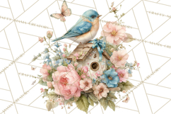 Easter Birds Clipart, Watercolor Birdhouse Illustrations Png Product Image 5
