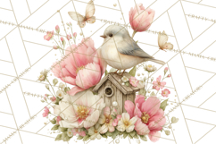 Easter Birds Clipart, Watercolor Birdhouse Illustrations Png Product Image 2