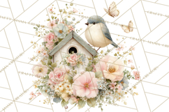 Easter Birds Clipart, Watercolor Birdhouse Illustrations Png Product Image 4