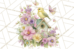 Easter Birds Clipart, Watercolor Birdhouse Illustrations Png Product Image 2