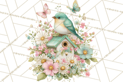 Easter Birds Clipart, Watercolor Birdhouse Illustrations Png Product Image 3