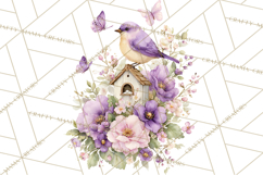 Easter Birds Clipart, Watercolor Birdhouse Illustrations Png Product Image 4