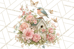Easter Birds Clipart, Watercolor Birdhouse Illustrations Png Product Image 4