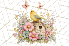 Easter Birds Clipart, Watercolor Birdhouse Illustrations Png Product Image 5