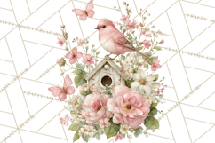 Easter Birds Clipart, Watercolor Birdhouse Illustrations Png Product Image 2