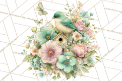 Easter Birds Clipart, Watercolor Birdhouse Illustrations Png Product Image 4