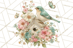 Easter Birds Clipart, Watercolor Birdhouse Illustrations Png Product Image 3